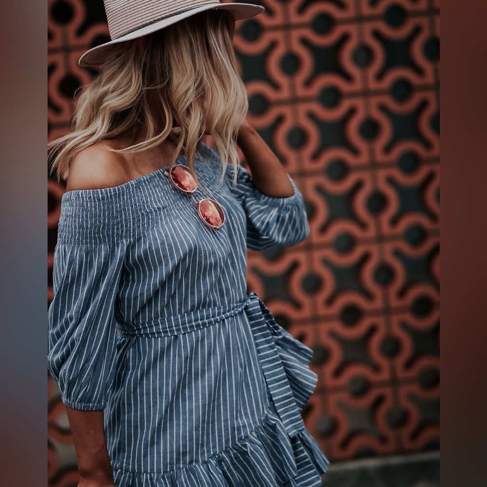 Tularosa Blue and White Textured Dress